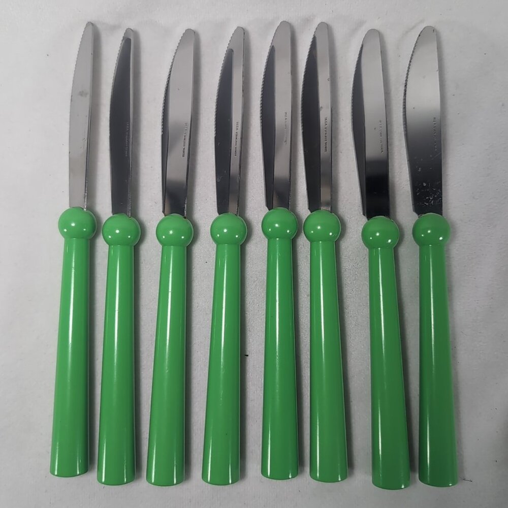 IKEA Grammatik Green 8 Lot Set Vintage Stainless Flatware Cutlery Knives Utensil